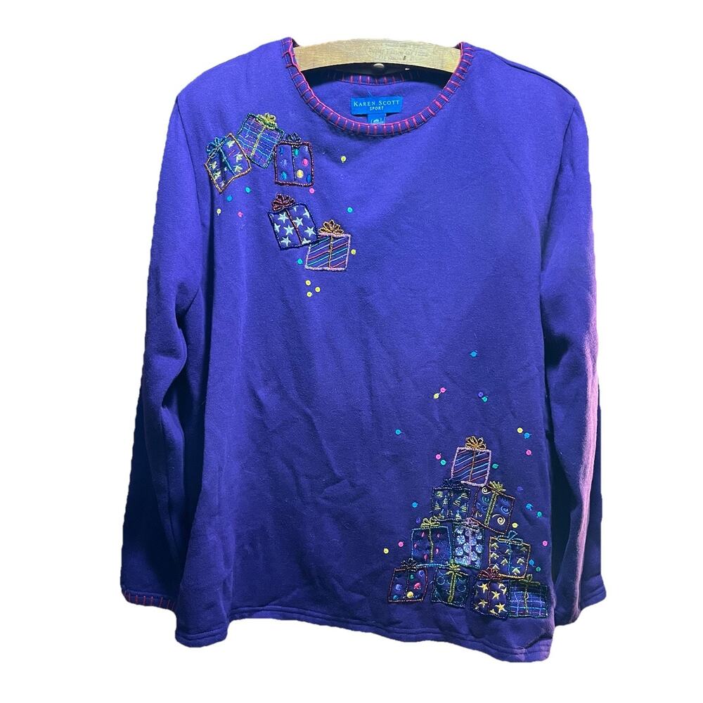 Karen Scott Holiday Christmas Gift Beaded Top